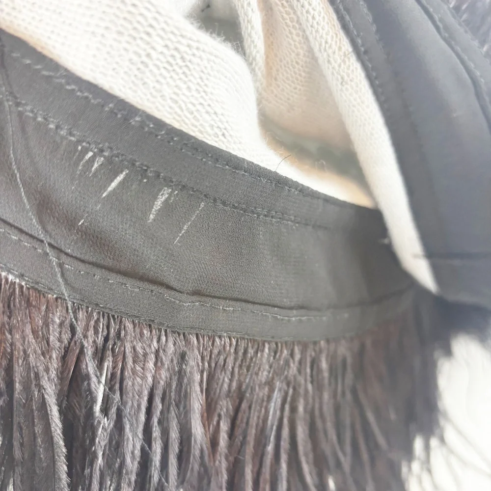 Le Superbe Seeing Double Ostrich Feather Muscle Polka Dot Top Large Gray Black - Picture 6 of 7